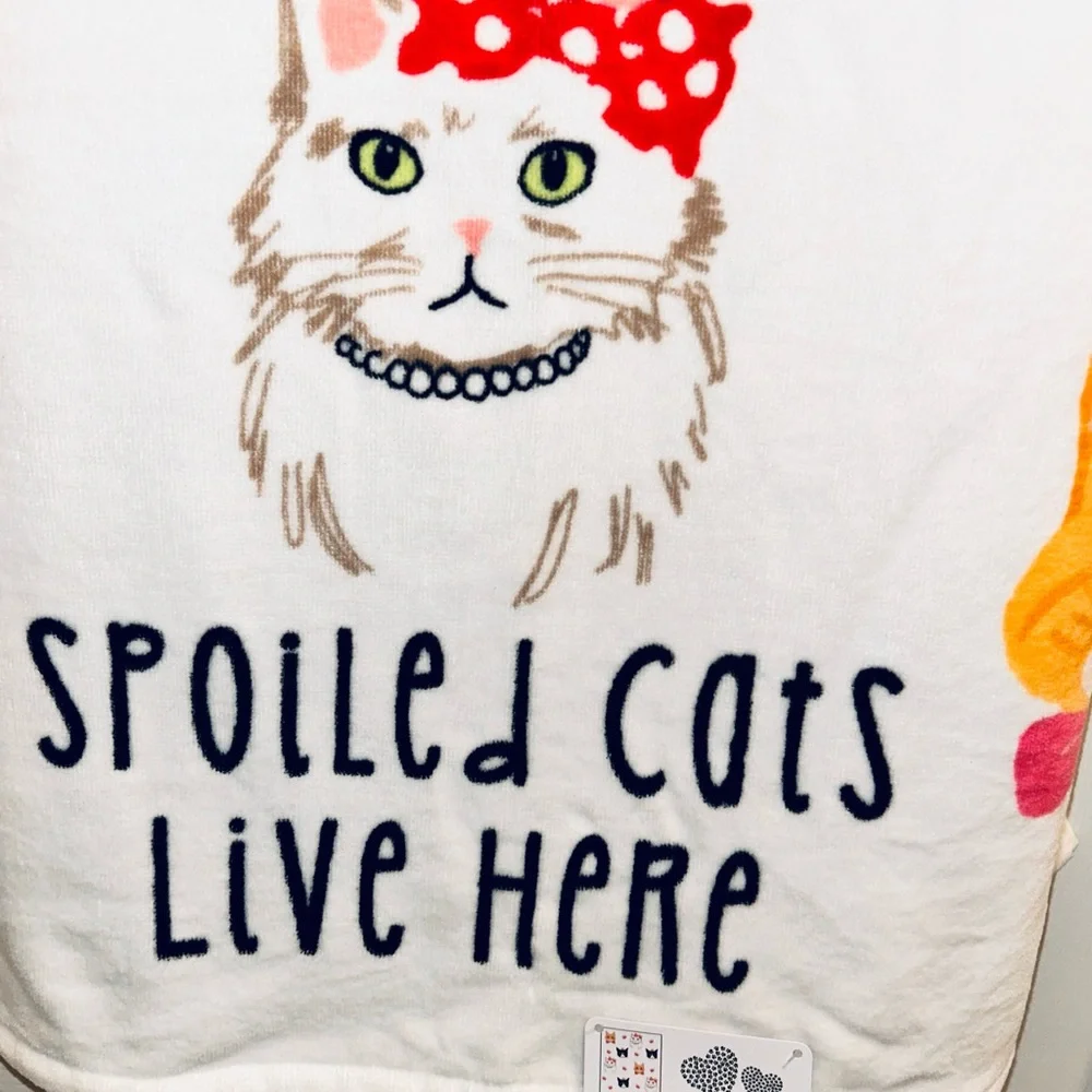 Cats Kassafina Home Collection Spoiled Cats Live Here Bath Twl & Wash Cloth New